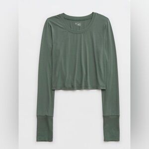 OFFLINE by Aerie Thumbs Up Ribbed Cropped Long Sleeve T-Shirt in Royal Palm